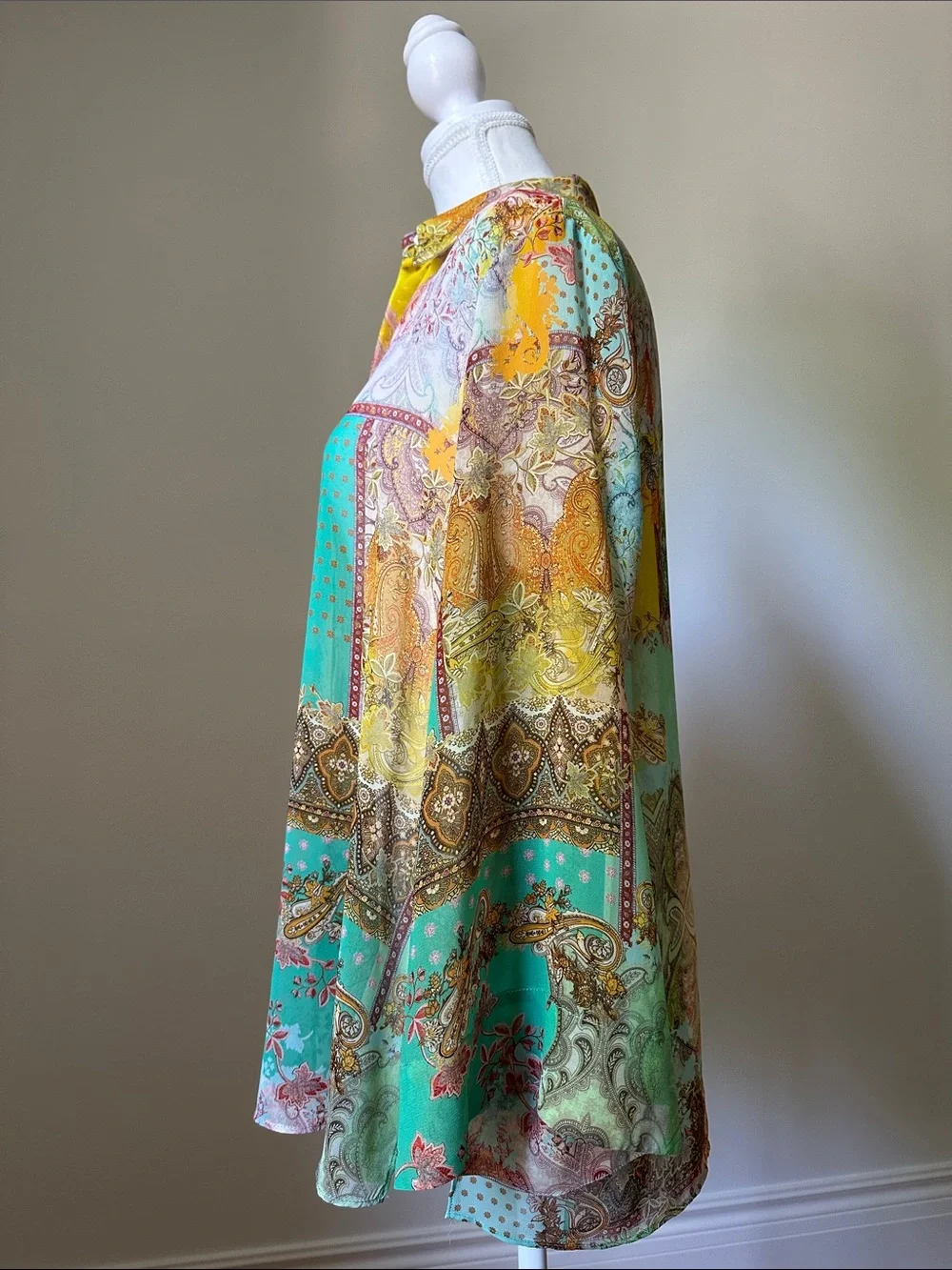 ZARA Colourful Patchwork Boho Paisley Festival Sheer Oversized Blouse Small - Picture 6 of 8